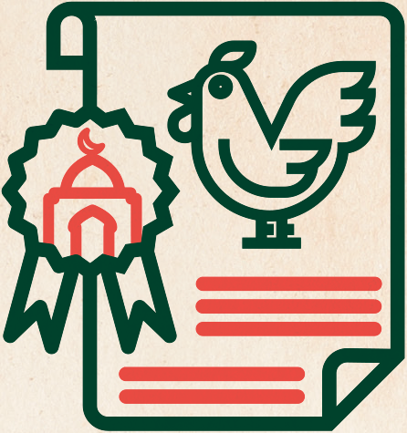 Illustration d'un poulet halal certifié par la mosqué