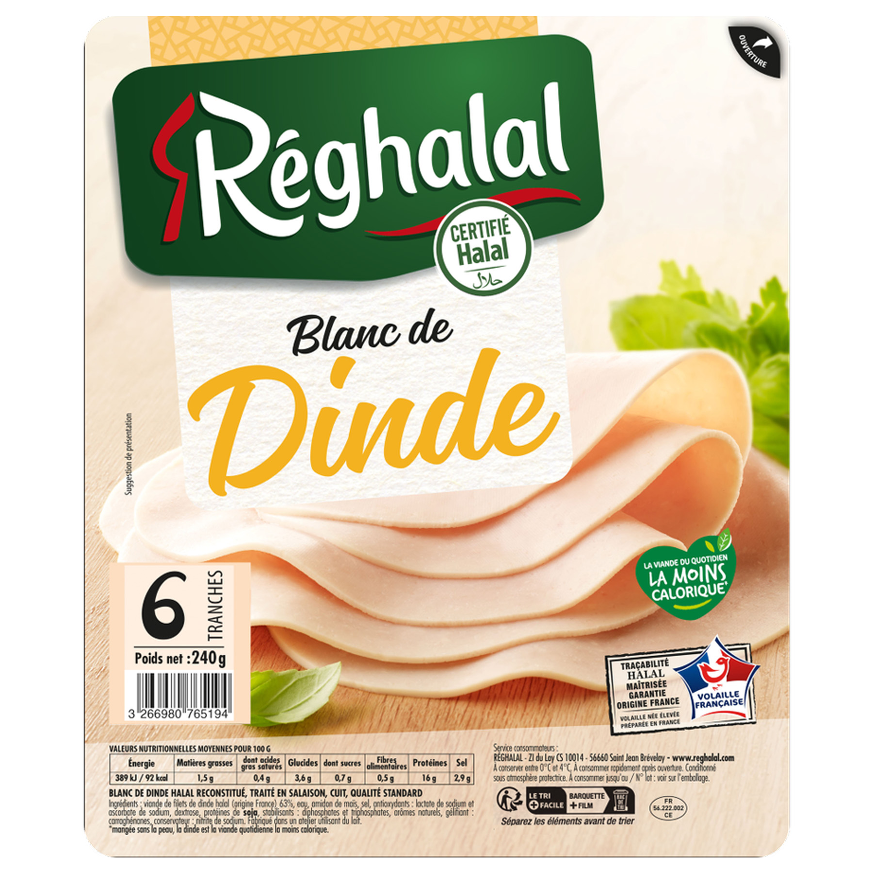 packaging blanc de dinde réghalal 6 tranches