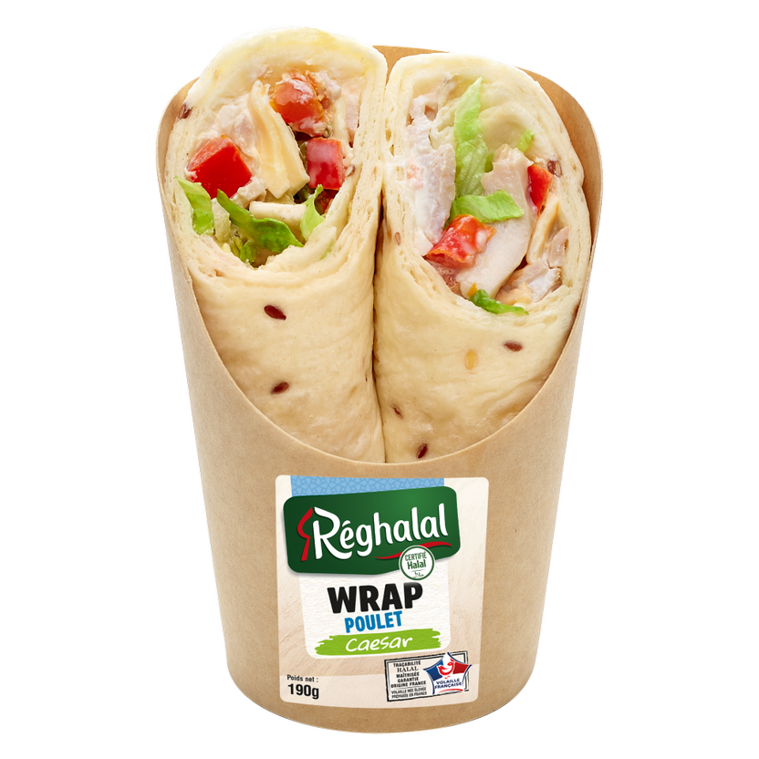 Packaging wrap poulet Caesar halal origine France - réghalal