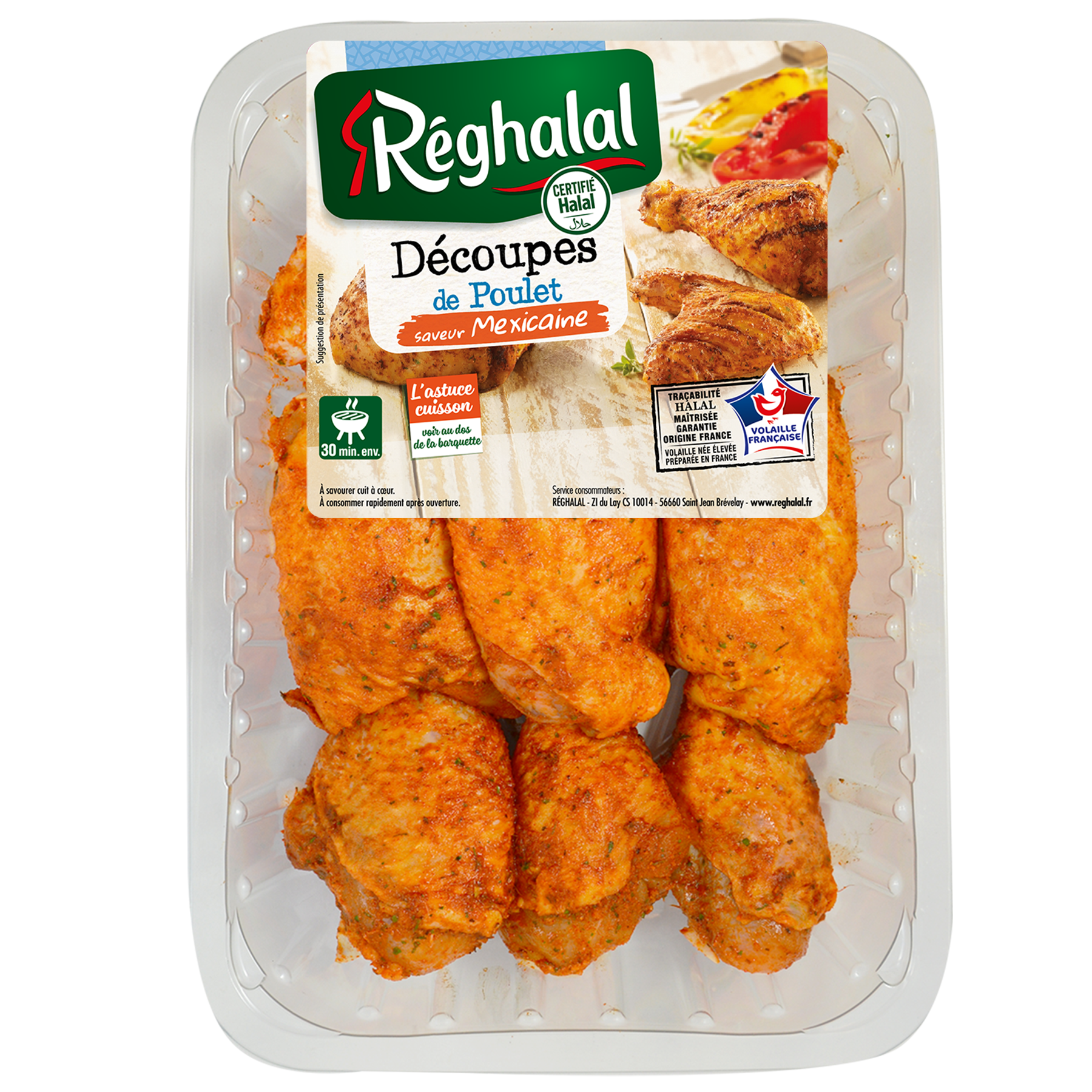 Barquette de découpes de poulet à la mexicaine Réghalal