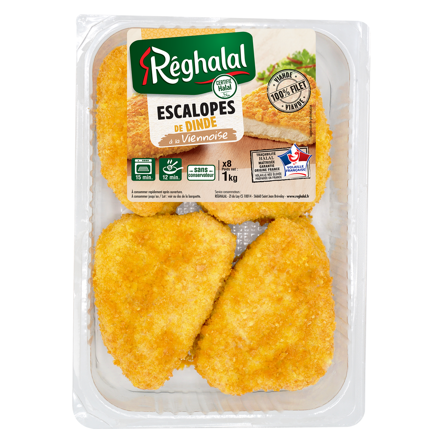 Barquette de 8 escalopes de dinde à la viennoise Réghalal