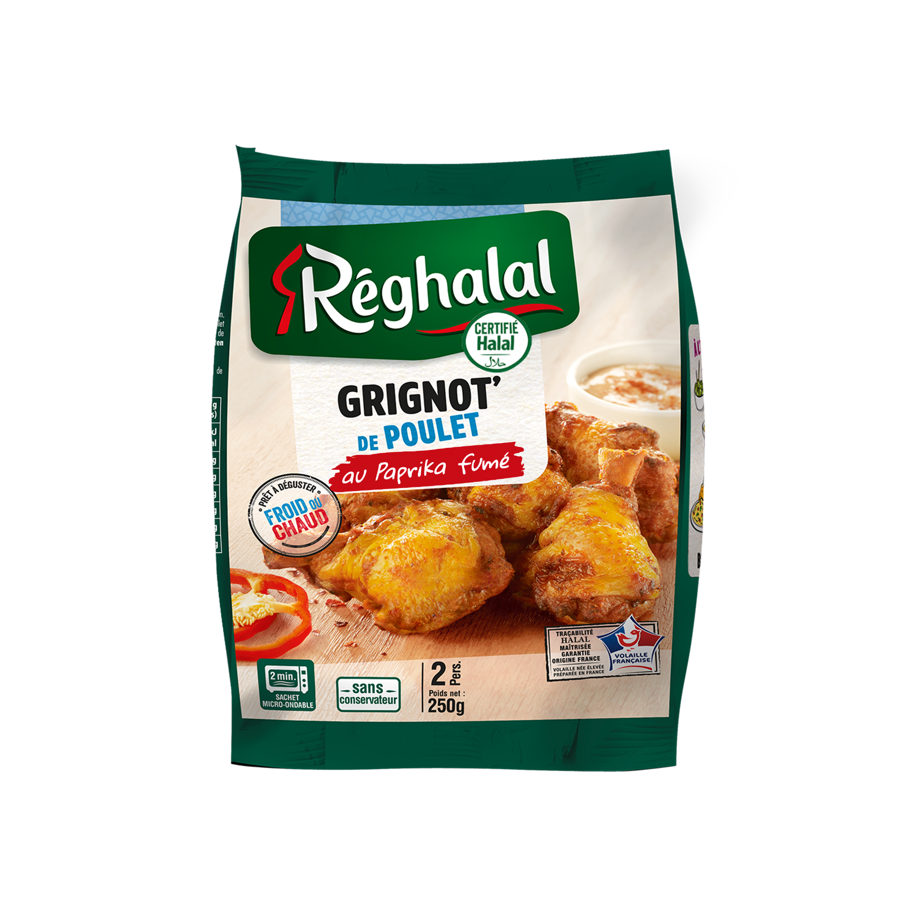 Sachet de grignotes de poulet au paprika fumé Réghalal